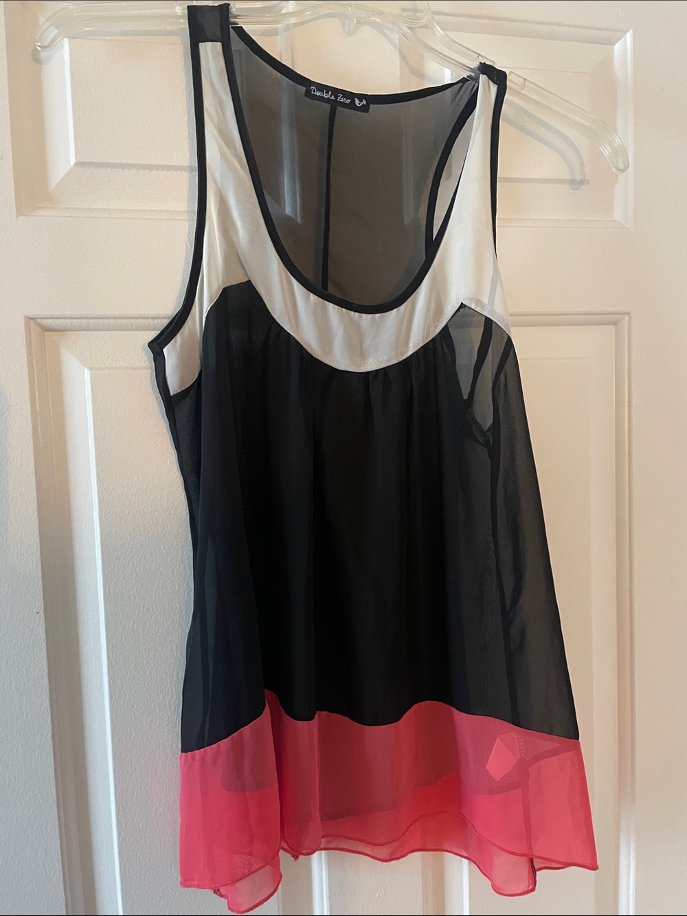 Double Zero Sheer Colorblock Tank in Black, White & Pink